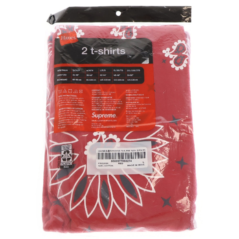 SUPREME(シュプリーム) 22AW×Hanes Bandana Tagless Tee ヘインズ バンダナ総柄プリント半袖Tシャツ 2枚セット