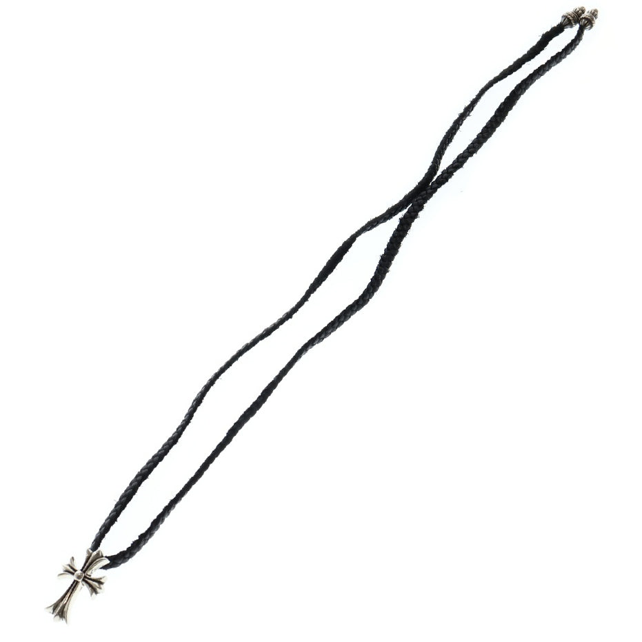 CHROME HEARTS(クロムハーツ) CH CRS SML BC/スモールCHクロス レザーブレイド Wボロチップ シルバーネックレス シルバー/ブラック