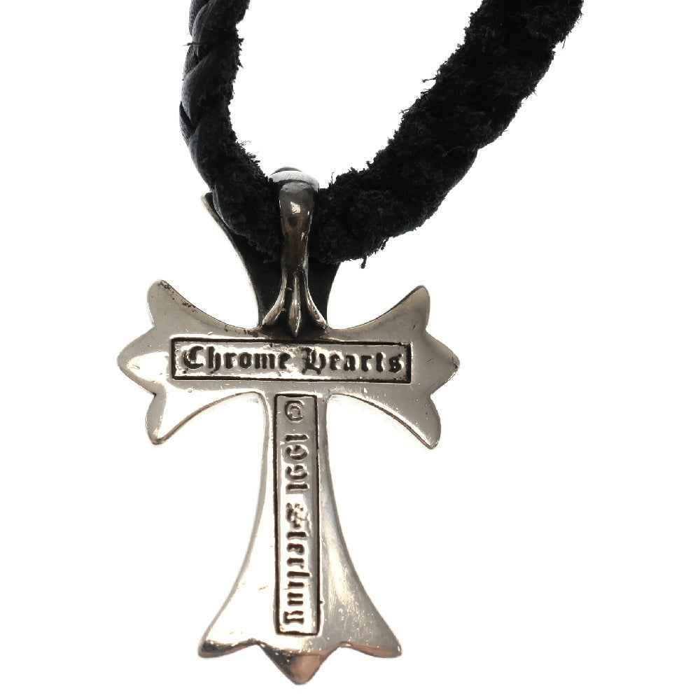 CHROME HEARTS(クロムハーツ) CH CRS SML BC/スモールCHクロス レザーブレイド Wボロチップ シルバーネックレス シルバー/ブラック