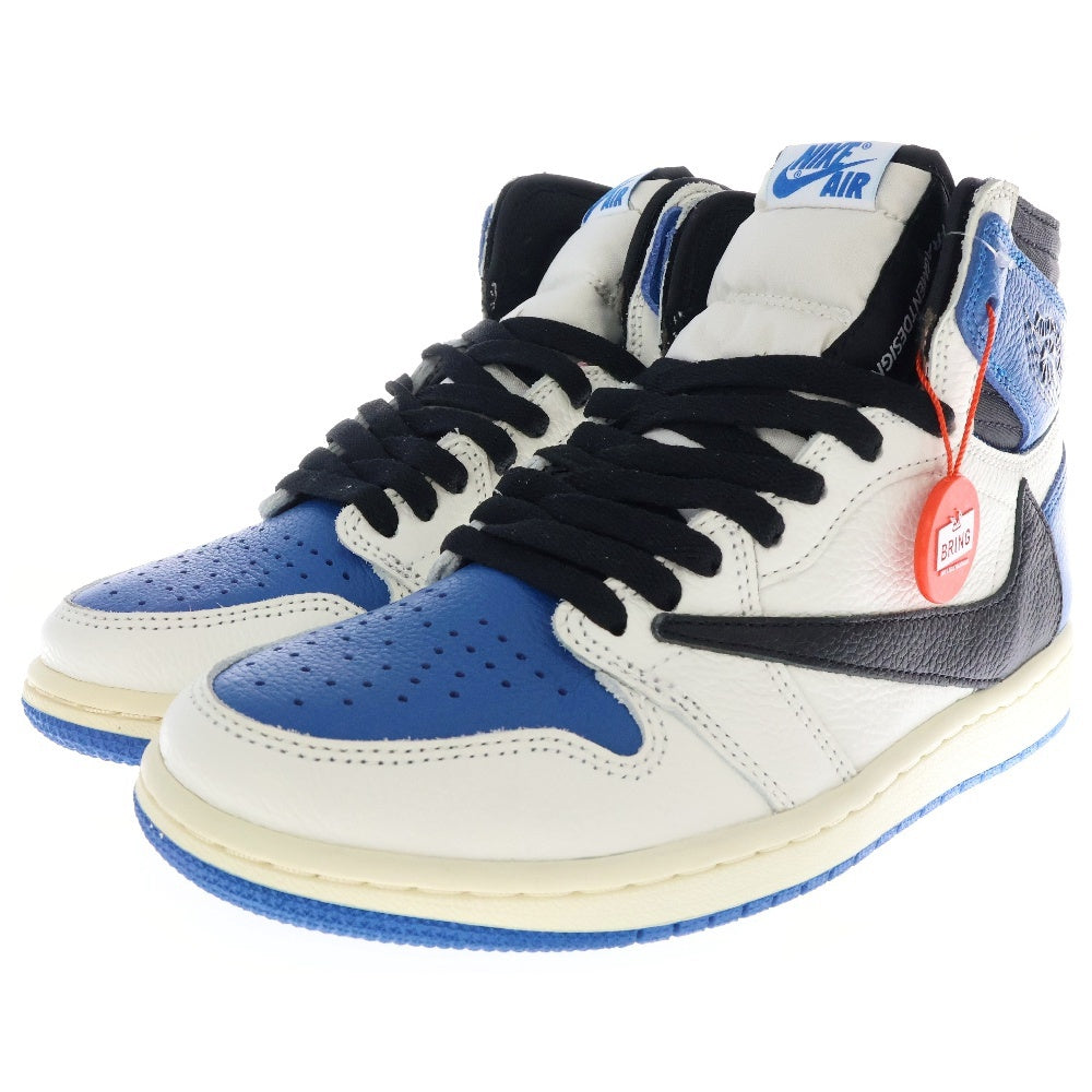 NIKE(ナイキ) ナイキ × トラヴィススコット フラグメント エアジョーダン1 ハイカットスニーカー ホワイト/ブルー US7/25cm DH3227-105