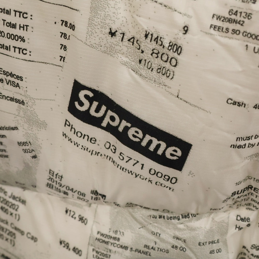 SUPREME(シュプリーム) 20AW Hooded Down Jacket Receipts レシートプリントダウンジャケット ホワイト