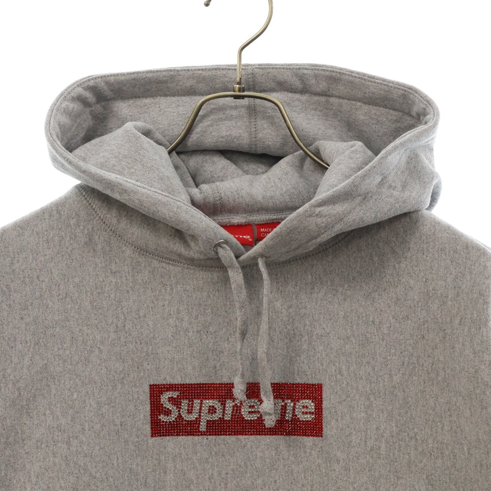 SUPREME(シュプリーム) 19SS×SWAROVSKI Swarovski Box Logo Hooded Sweatshirt スワロフスキー ボックスロゴプルオーバースウェットパーカー グレー
