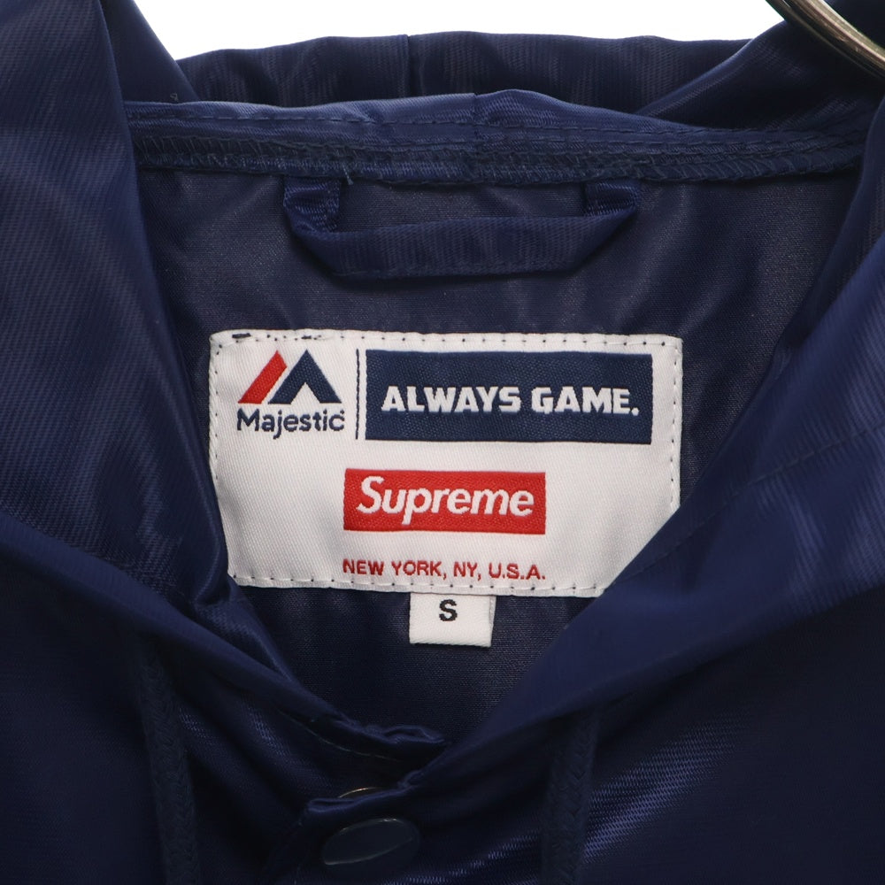 SUPREME(シュプリーム) 15SS×MAJESTIC NY Yankees satin Hooded Coaches ヤンキース サテンフーディジャケット ブルー