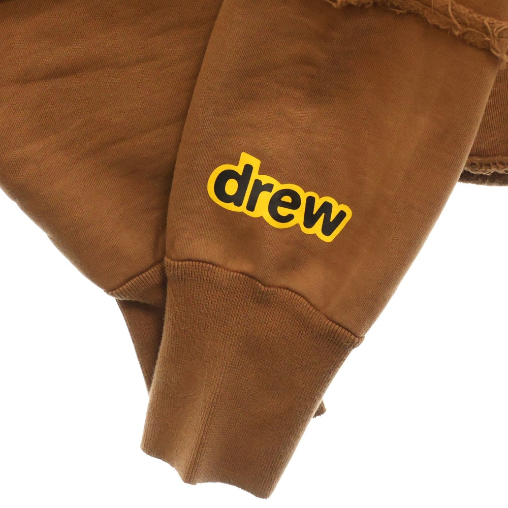 drew house(ドリューハウス) DECONSTRUCTED MASCOT HOODIE ダメージ加工ロゴプリントプルオーバーパーカー ブラウン