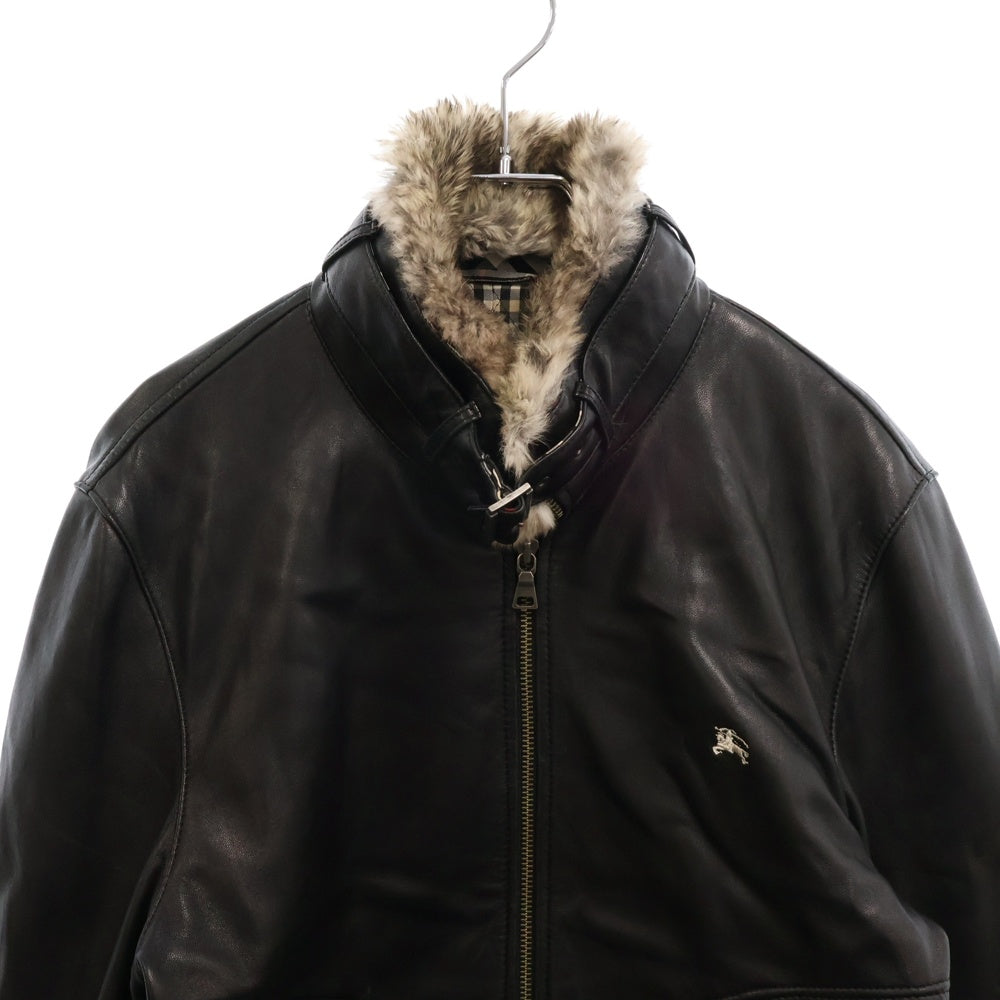 BURBERRY BLACK LABEL(バーバリー ブラックレーベル) フロントロゴ刺繍ジップアップジャケット ラムレザージャケット BMP55-520-09 ブラック