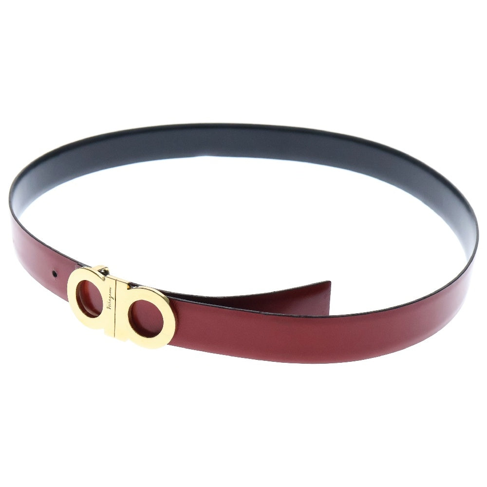 Salvatore Ferragamo(サルヴァトーレ フェラガモ) ガンチーニ ゴールド金具 リバーシブル レザー ベルト ブラック/レッド レディース