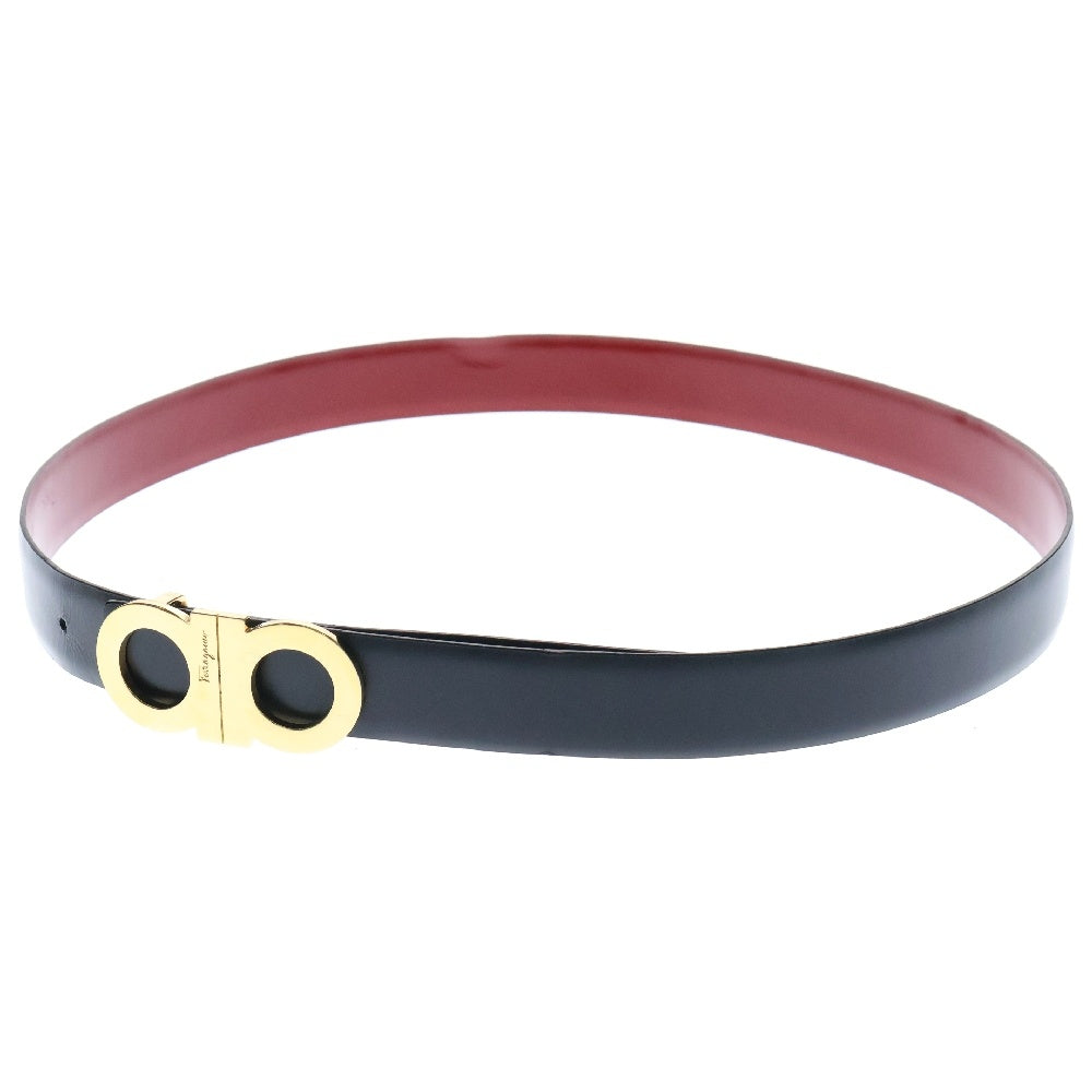 Salvatore Ferragamo(サルヴァトーレ フェラガモ) ガンチーニ ゴールド金具 リバーシブル レザー ベルト ブラック/レッド レディース