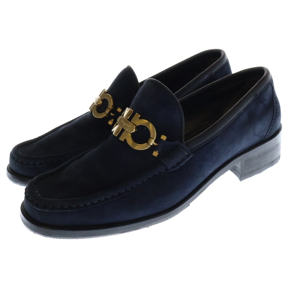 Salvatore Ferragamo(サルヴァトーレ フェラガモ) ガンチーニ ゴールド金具 ヌバック ビットローファー ネイビー レディース