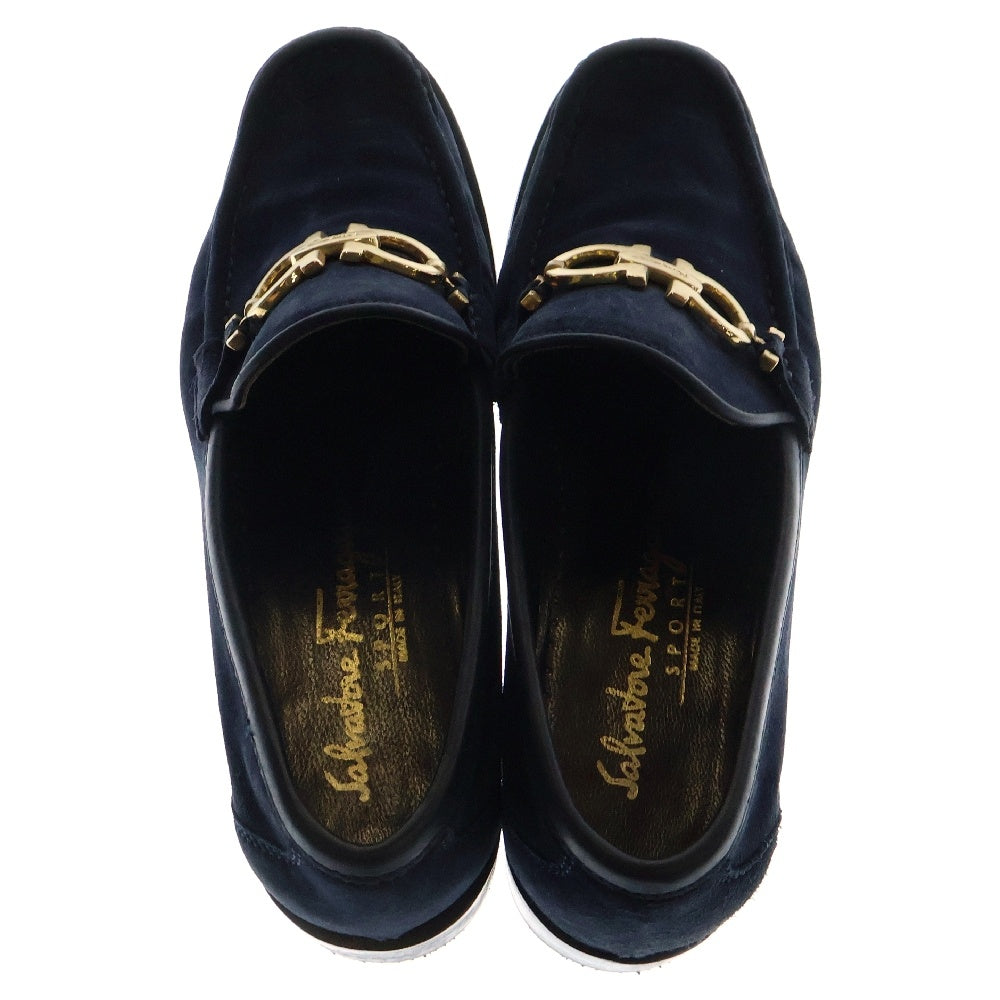 Salvatore Ferragamo(サルヴァトーレ フェラガモ) ガンチーニ ゴールド金具 ヌバック ビットローファー ネイビー レディース