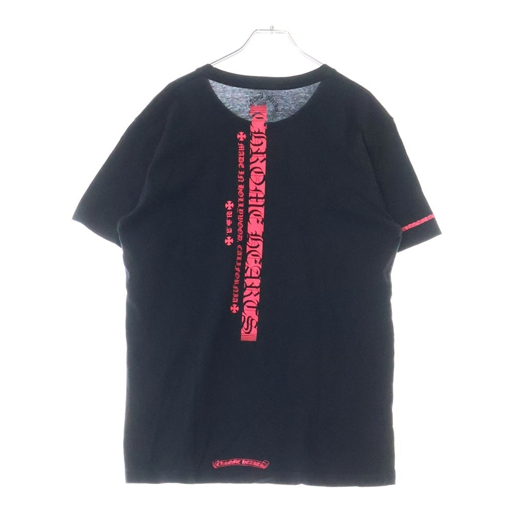 CHROME HEARTS(クロムハーツ) Neon Pink Stripe Logo Tee ネオンピンク ストライプロゴプリント 半袖Tシャツ カットソー ブラック/ピンク