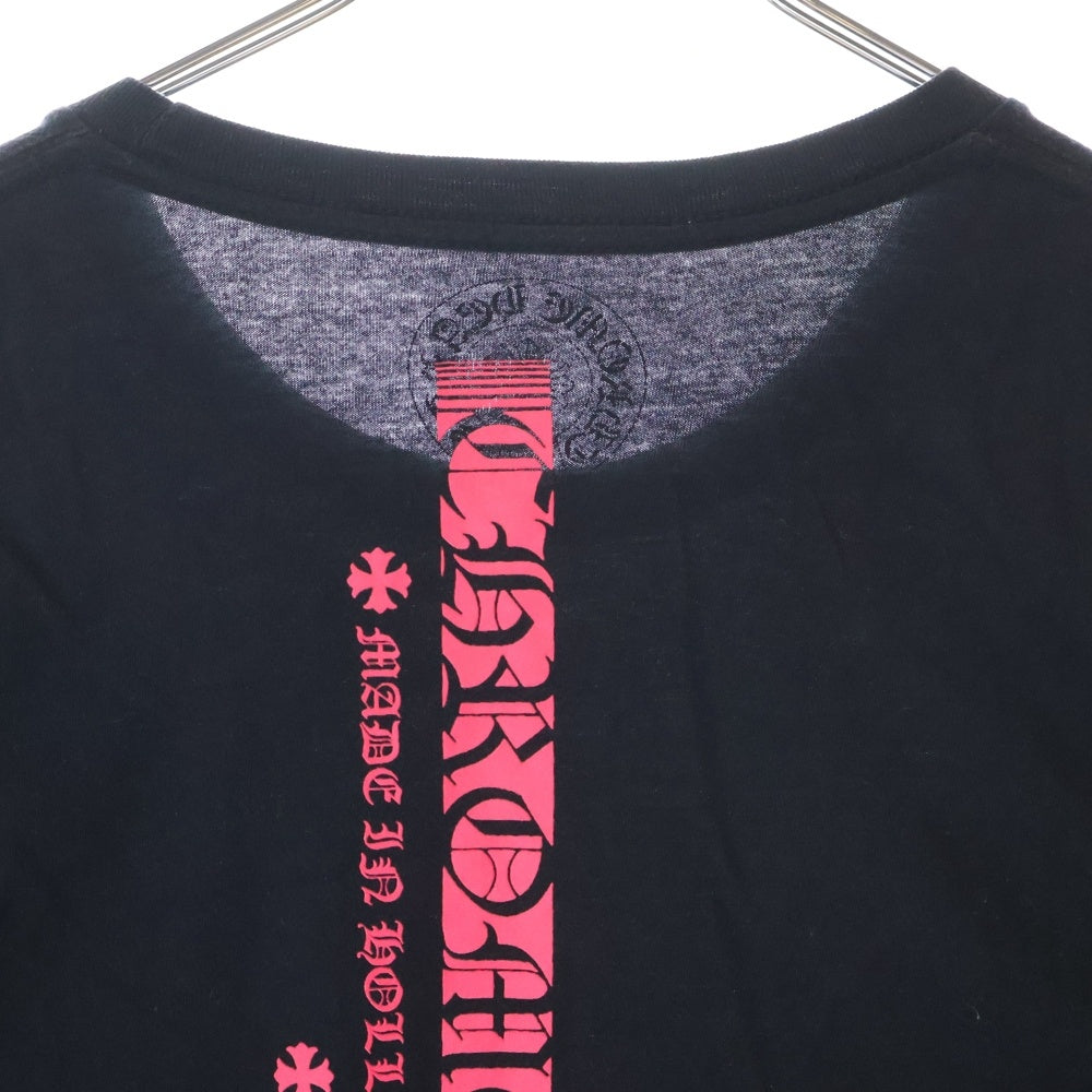 CHROME HEARTS(クロムハーツ) Neon Pink Stripe Logo Tee ネオンピンク ストライプロゴプリント 半袖Tシャツ カットソー ブラック/ピンク