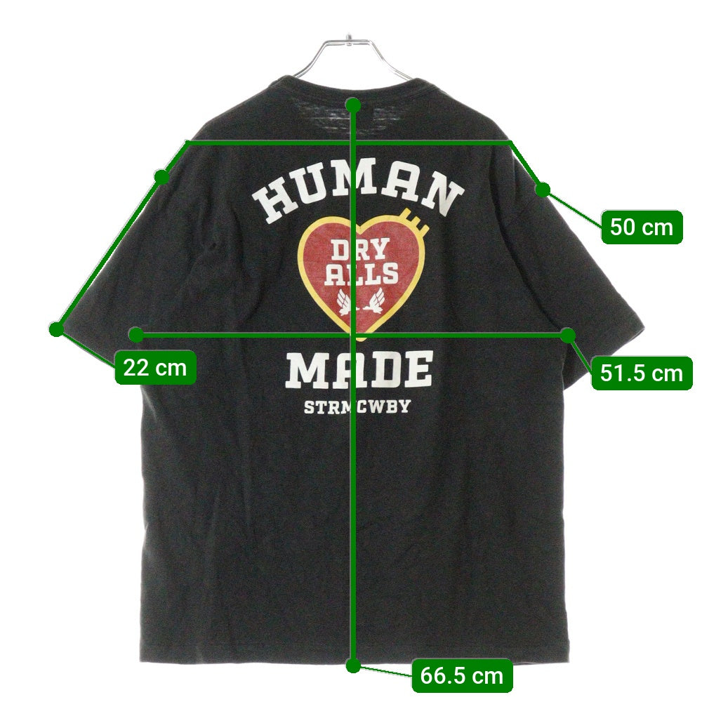 HUMAN MADE(ヒューマンメイド) Dry Alls Heart T-Shirt ドライエール フロントプリント半袖Tシャツ 半袖カットソー ブラック