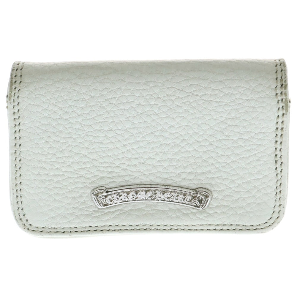 CHROME HEARTS(クロムハーツ) CARD CASE スクロールラベル レザーカードケース ホワイト/シルバー