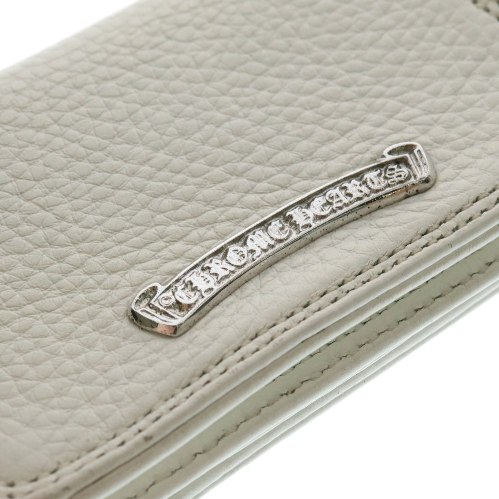 CHROME HEARTS(クロムハーツ) CARD CASE スクロールラベル レザーカードケース ホワイト/シルバー