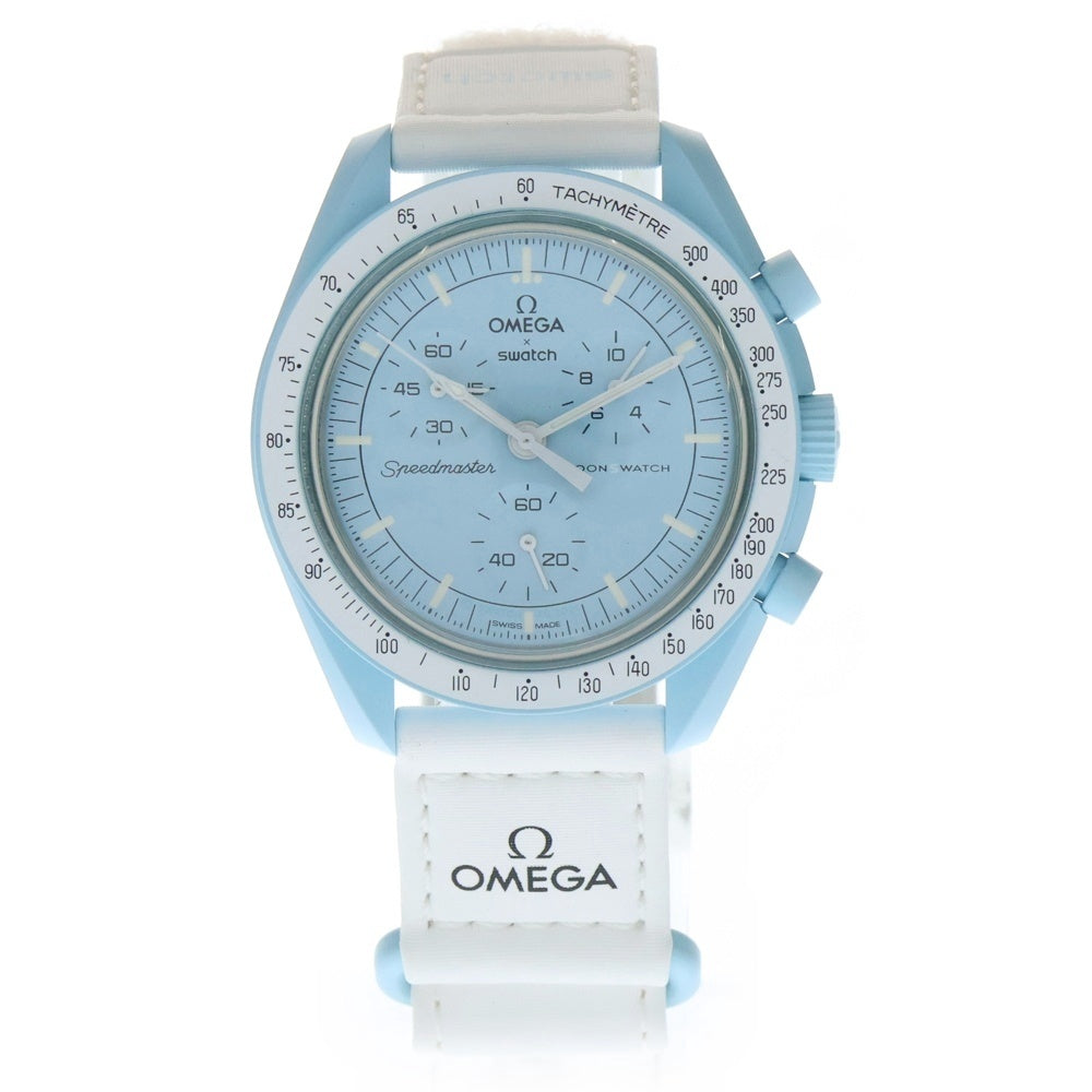 OMEGA(オメガ) ×swatch MISSION TO URANUS S033L100 スウォッチ ミッション トゥ ウラヌス クォーツ 腕時計 ホワイト/ブルー