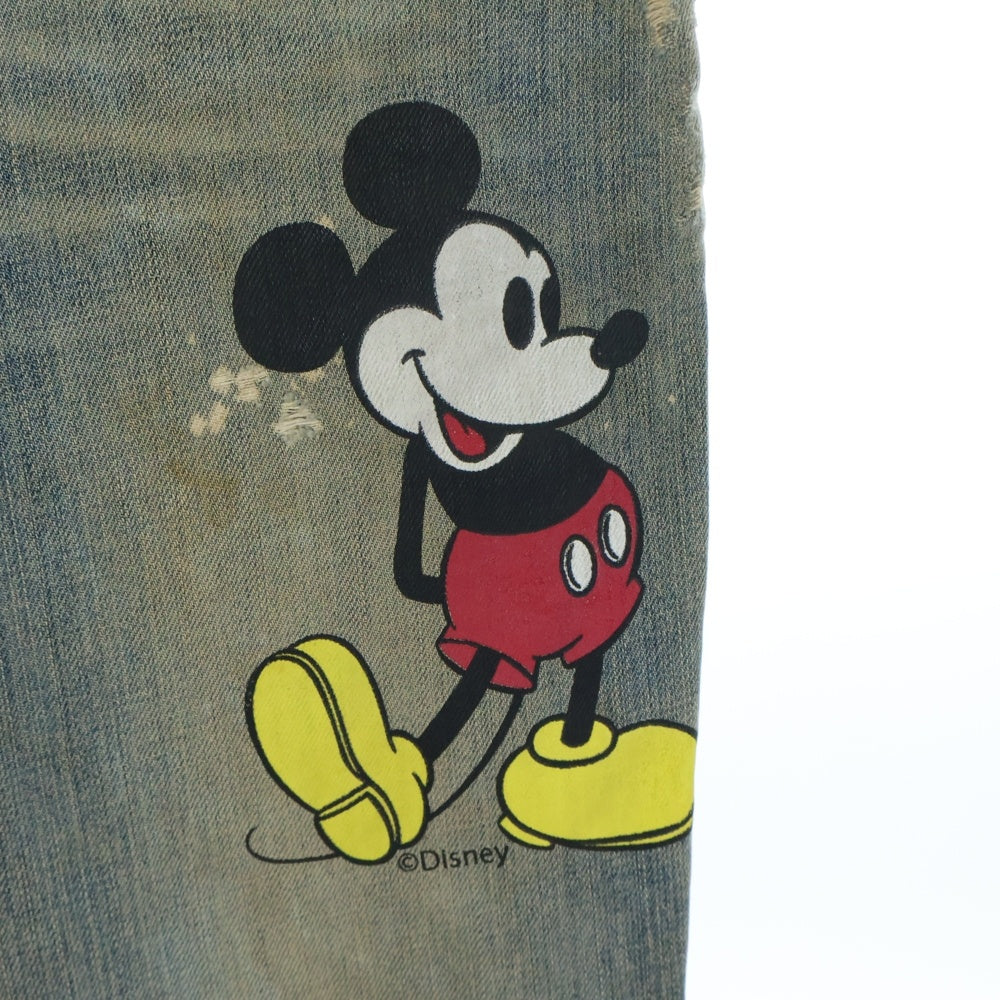 DOLCE & GABBANA(ドルチェアンドガッバーナ) ×Disney Mickey Mouse ディズニー ミッキーマウスプリント ダメージ加工デニムパンツ インディゴブルー