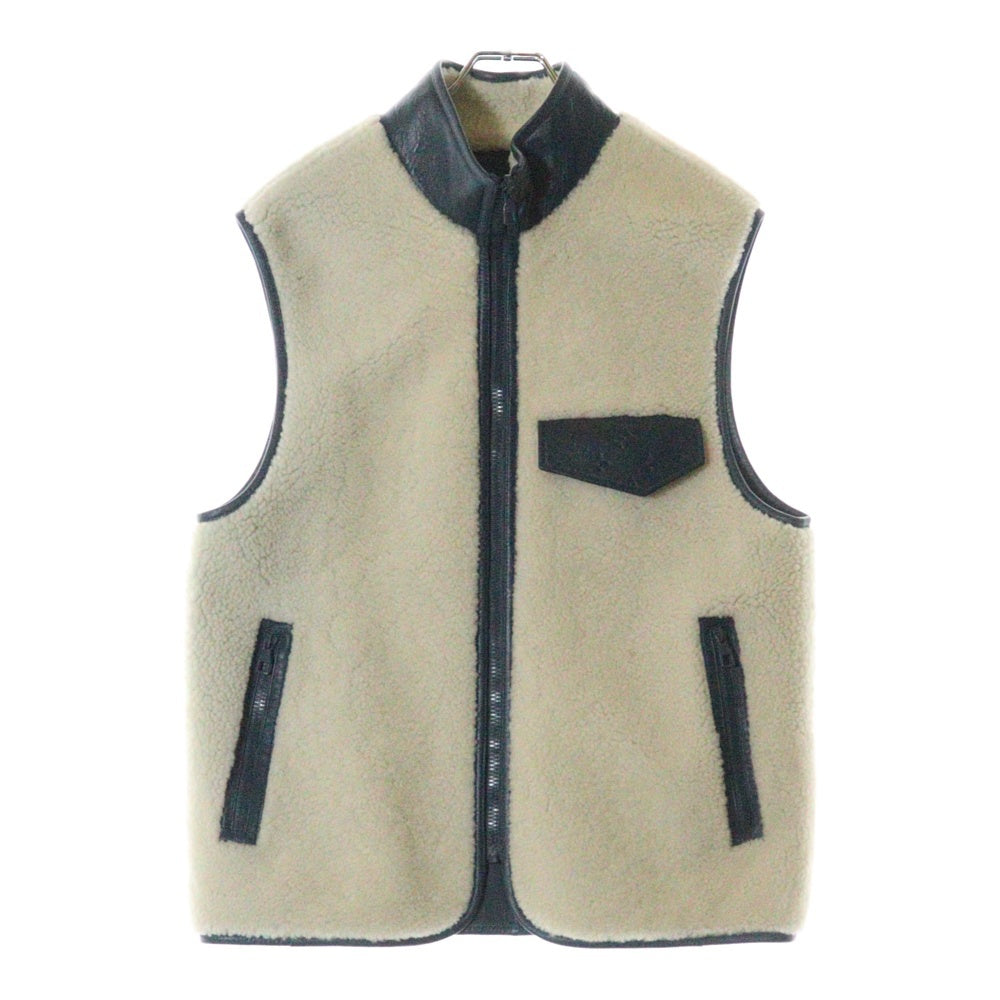 LOUIS VUITTON(ルイヴィトン) Reversible Shearling Gilet 1AAGG6 ムートンリバーシブルボアLVエンボスロゴベスト ネイビー/ホワイト