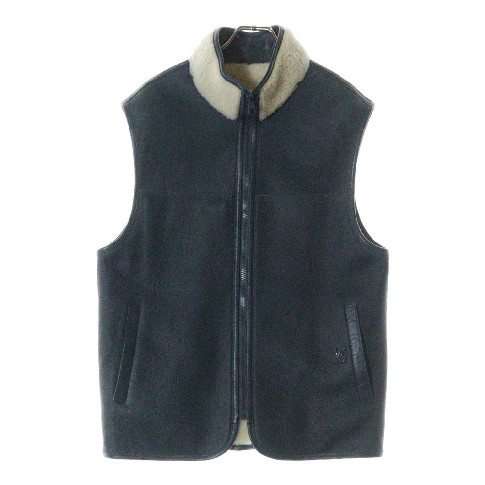 LOUIS VUITTON(ルイヴィトン) Reversible Shearling Gilet 1AAGG6 ムートンリバーシブルボアLVエンボスロゴベスト ネイビー/ホワイト