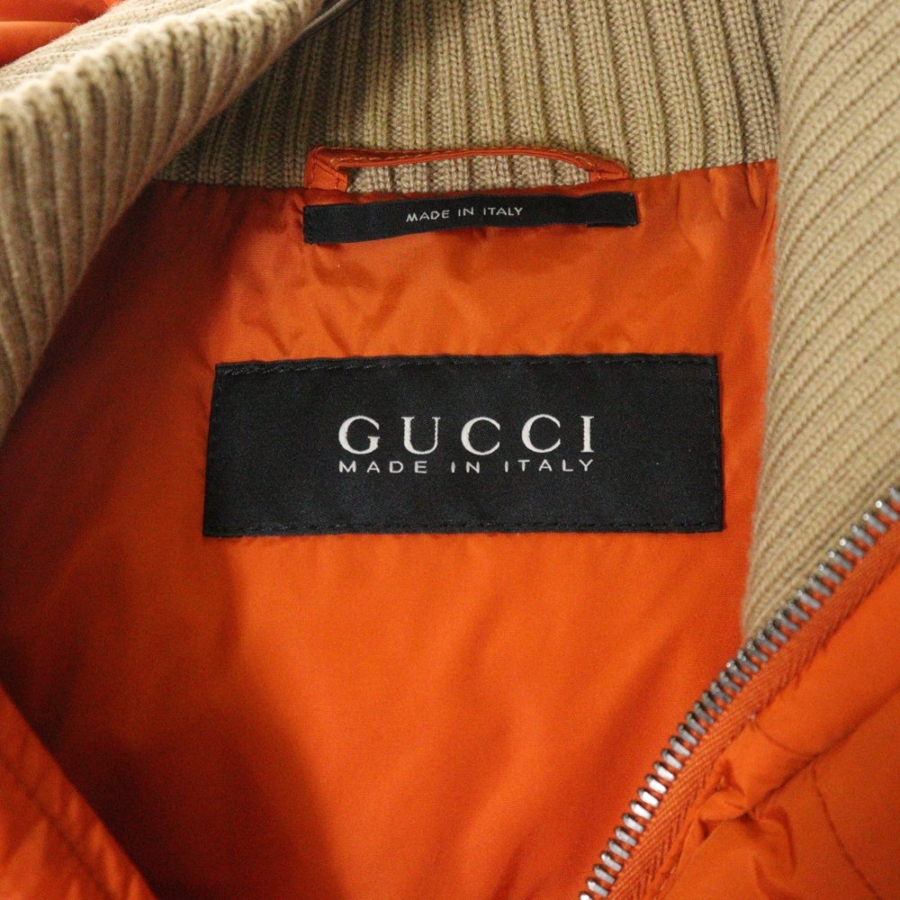 GUCCI(グッチ) レザーパッチナイロンフーディダウンベスト 298068 Z9687 オレンジ