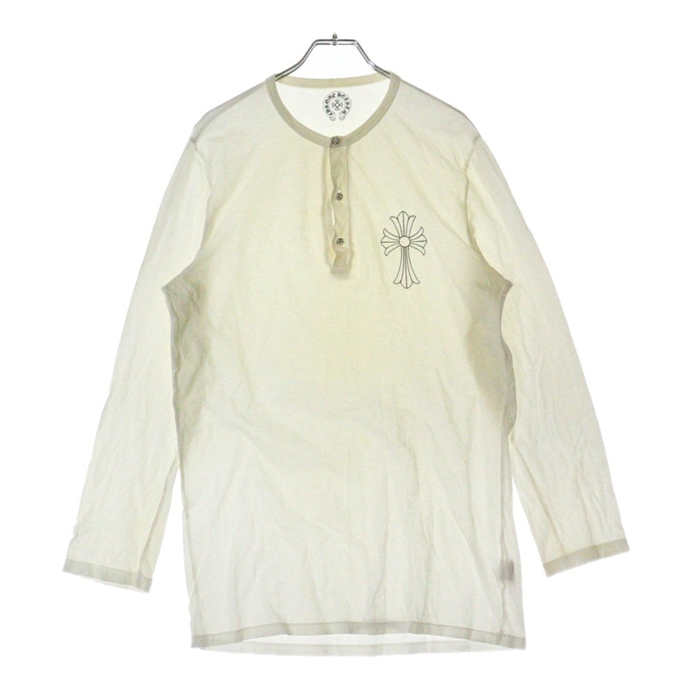 CHROME HEARTS(クロムハーツ) CHクロスプリント クロスボールボタン付き ヘンリーネック長袖Tシャツ ホワイト