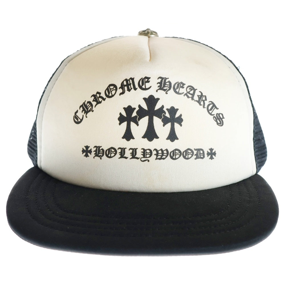 CHROME HEARTS(クロムハーツ) TRUCKER CAP セメタリークロスプリント メッシュ トラッカーキャップ 帽子 ブラック/ホワイト