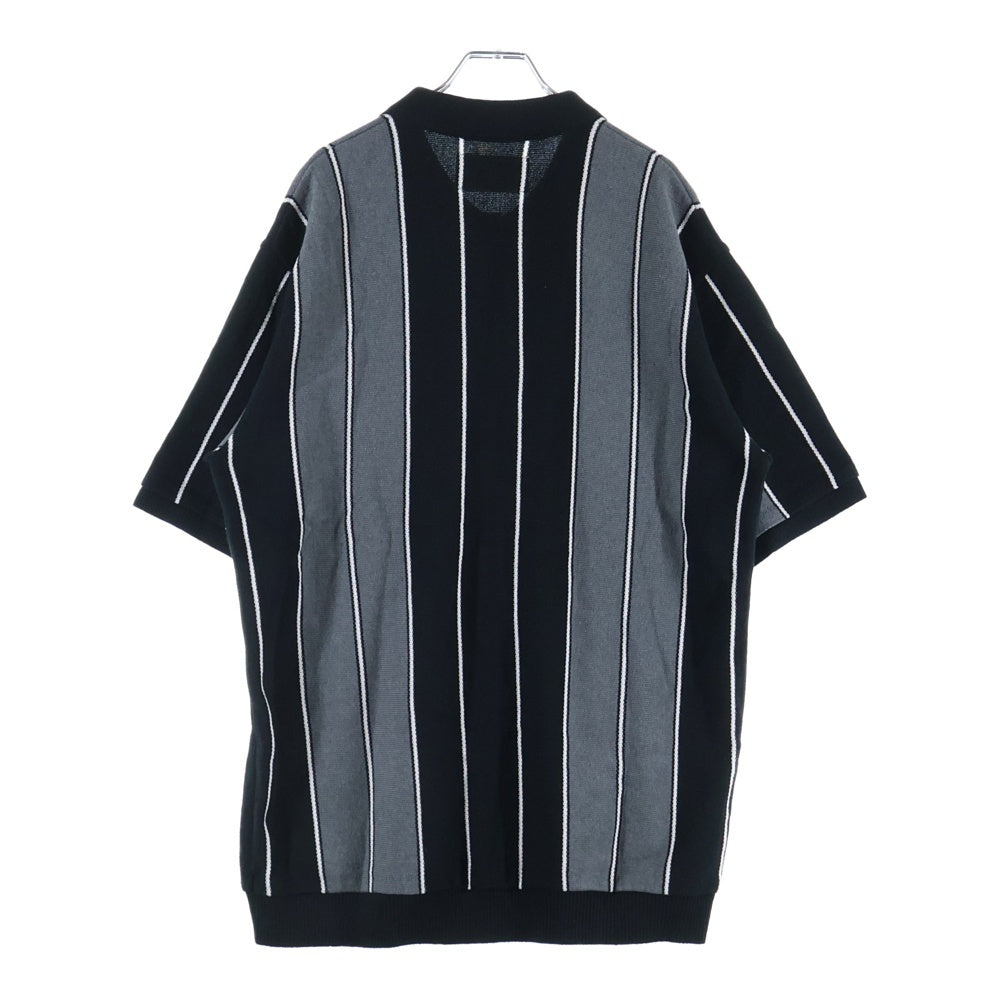 WACKO MARIA(ワコマリア) 23SS STRIPED KNIT JACQUARD POLO SHIRT ストライプ ロゴ刺繍 半袖ポロシャツ グレー/ブラック