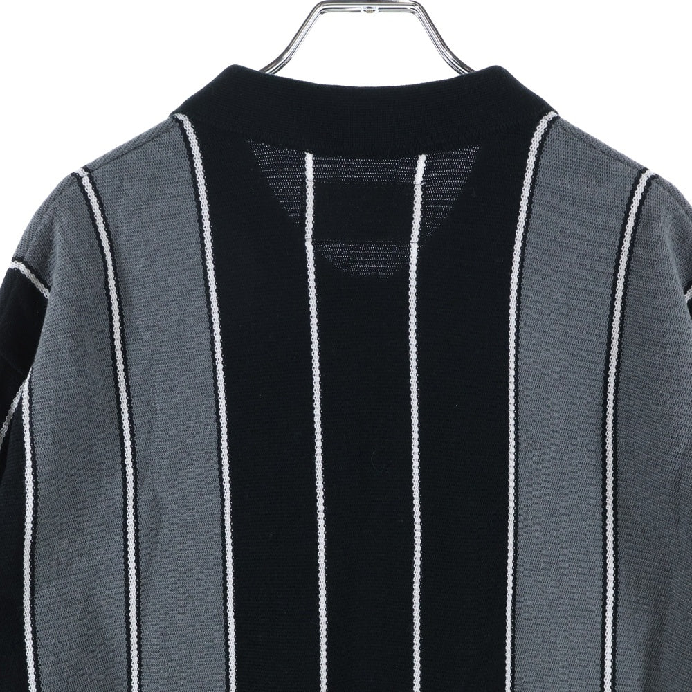 WACKO MARIA(ワコマリア) 23SS STRIPED KNIT JACQUARD POLO SHIRT ストライプ ロゴ刺繍 半袖ポロシャツ グレー/ブラック