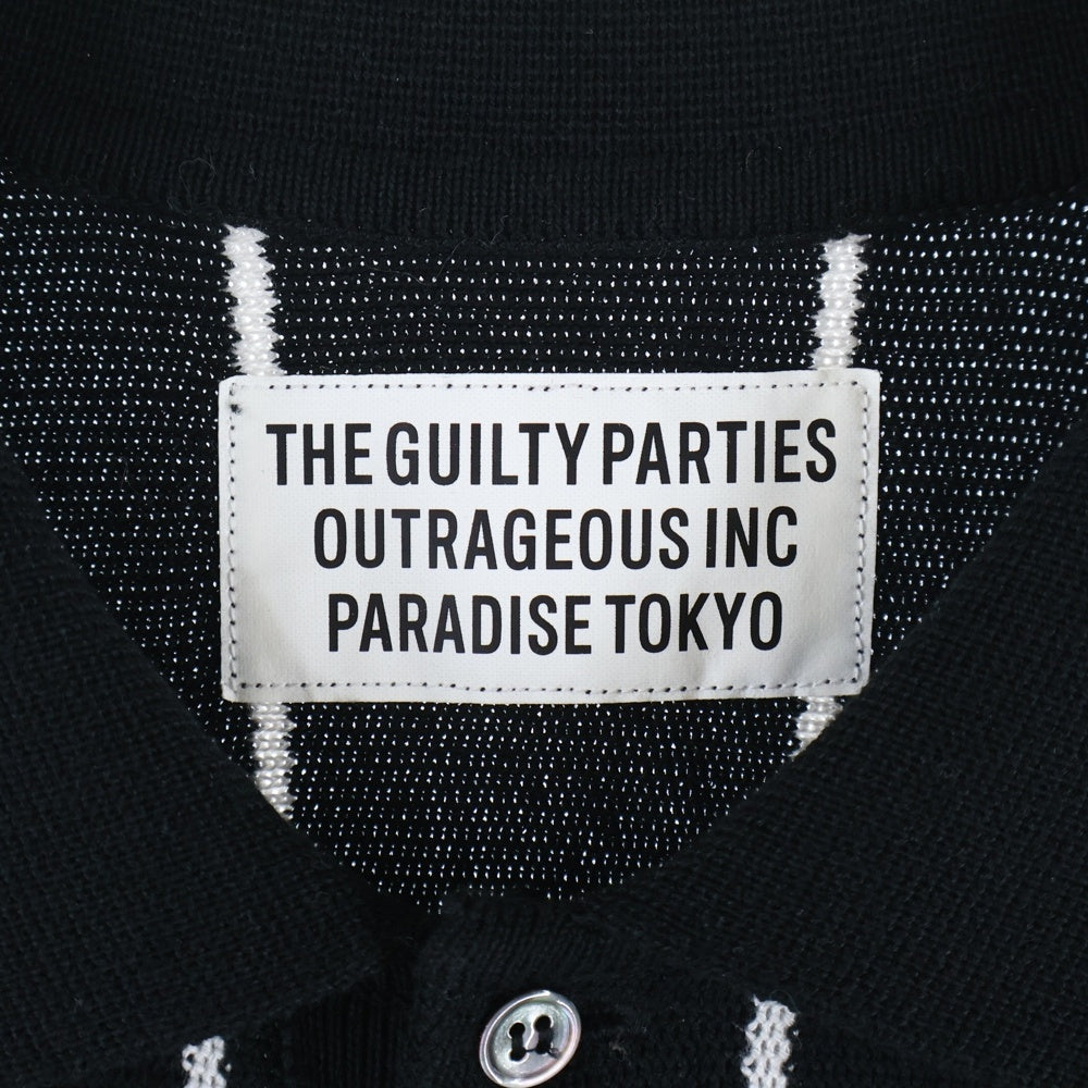 WACKO MARIA(ワコマリア) 23SS STRIPED KNIT JACQUARD POLO SHIRT ストライプ ロゴ刺繍 半袖ポロシャツ グレー/ブラック