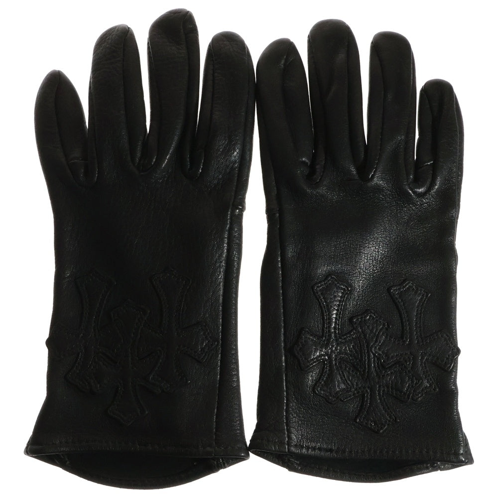 CHROME HEARTS(クロムハーツ) 3CEM CRS GLOVE セメタリークロス レザーパッチ レザーグローブ 革手袋 ブラック