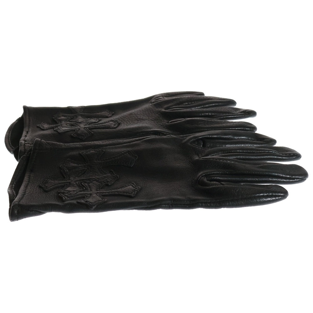 CHROME HEARTS(クロムハーツ) 3CEM CRS GLOVE セメタリークロス レザーパッチ レザーグローブ 革手袋 ブラック