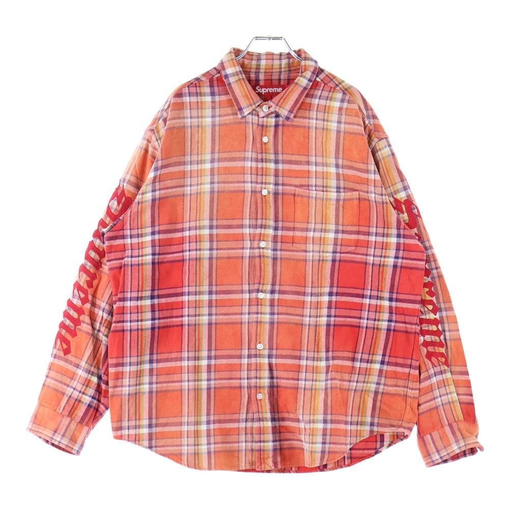 SUPREME(シュプリーム) 25SS Old English Plaid Flannel Shirt チェック アームロゴ刺繍 長袖 フランネルシャツ オレンジ