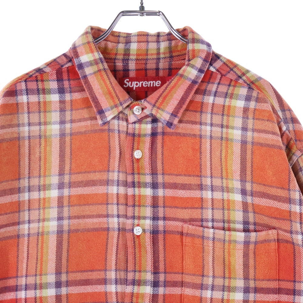 SUPREME(シュプリーム) 25SS Old English Plaid Flannel Shirt チェック アームロゴ刺繍 長袖 フランネルシャツ オレンジ
