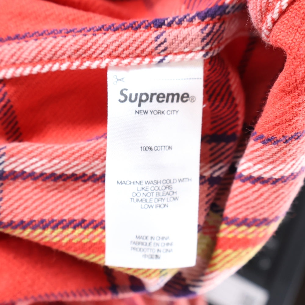 SUPREME(シュプリーム) 25SS Old English Plaid Flannel Shirt チェック アームロゴ刺繍 長袖 フランネルシャツ オレンジ