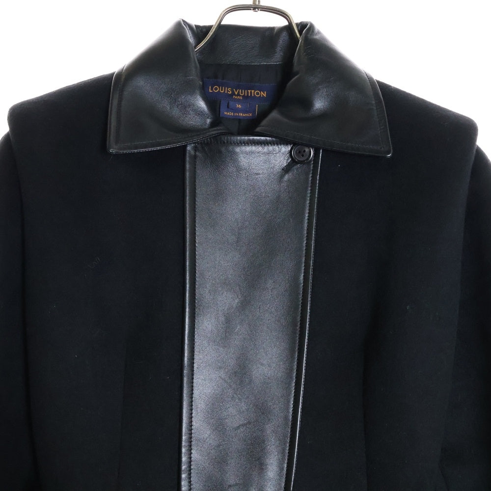 LOUIS VUITTON(ルイヴィトン) 襟レザーウールアンゴラコート FHMA90ROR レディース ブラック
