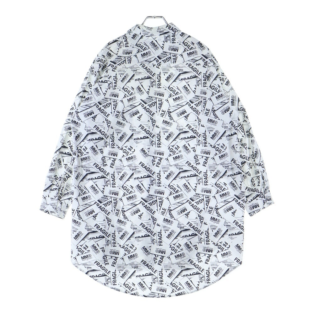 MM6 Maison Margiela(エムエムシックスメゾンマルジェラ) 総柄ロゴ 長袖シャツワンピース ホワイト/ブラック M60230 MM064 レディース
