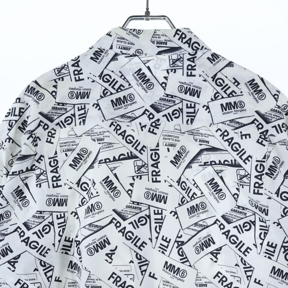 MM6 Maison Margiela(エムエムシックスメゾンマルジェラ) 総柄ロゴ 長袖シャツワンピース ホワイト/ブラック M60230 MM064 レディース