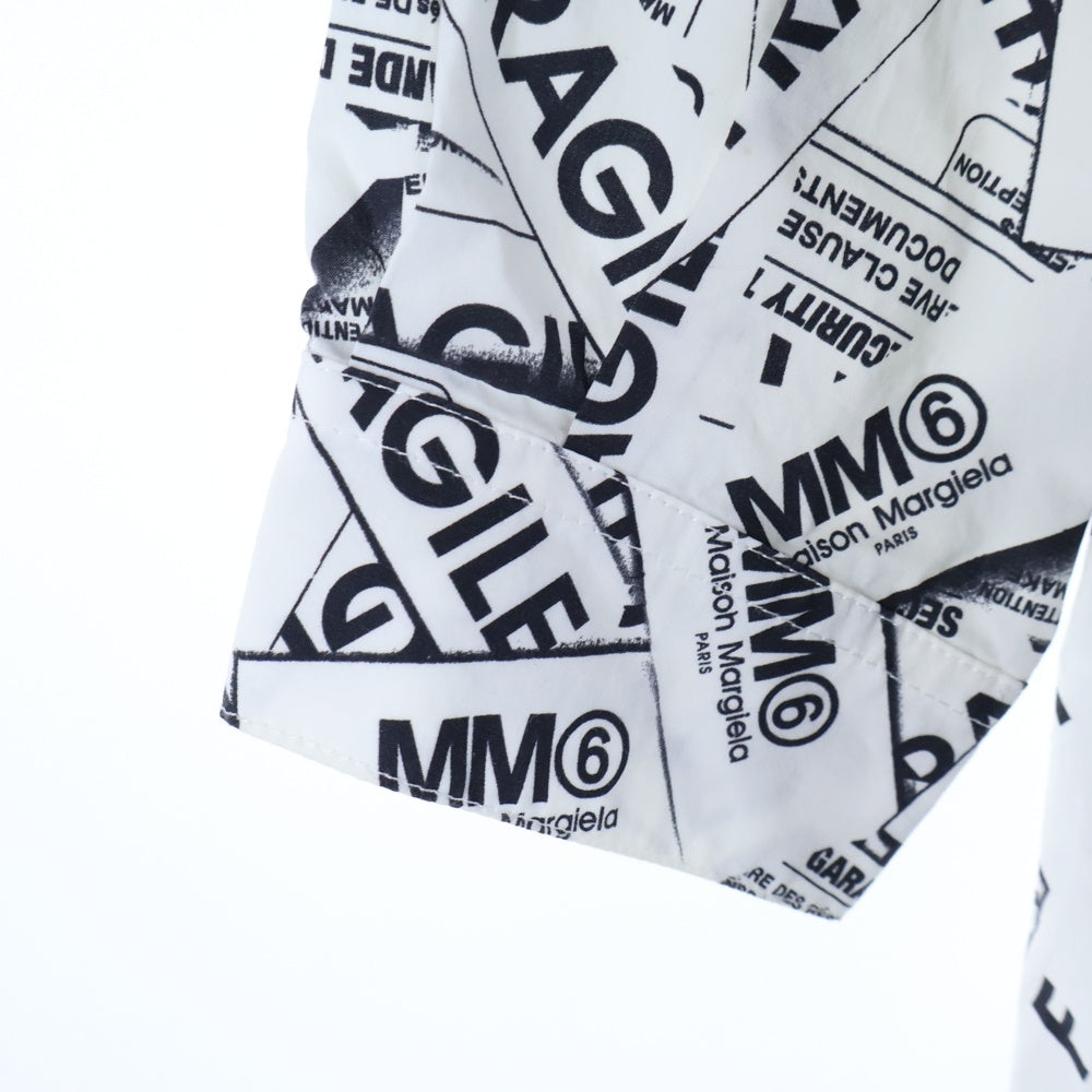 MM6 Maison Margiela(エムエムシックスメゾンマルジェラ) 総柄ロゴ 長袖シャツワンピース ホワイト/ブラック M60230 MM064 レディース
