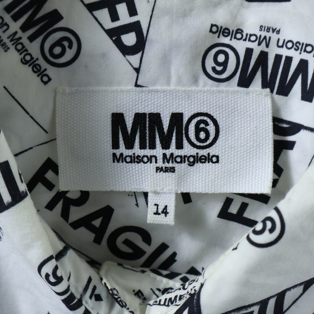 MM6 Maison Margiela(エムエムシックスメゾンマルジェラ) 総柄ロゴ 長袖シャツワンピース ホワイト/ブラック M60230 MM064 レディース