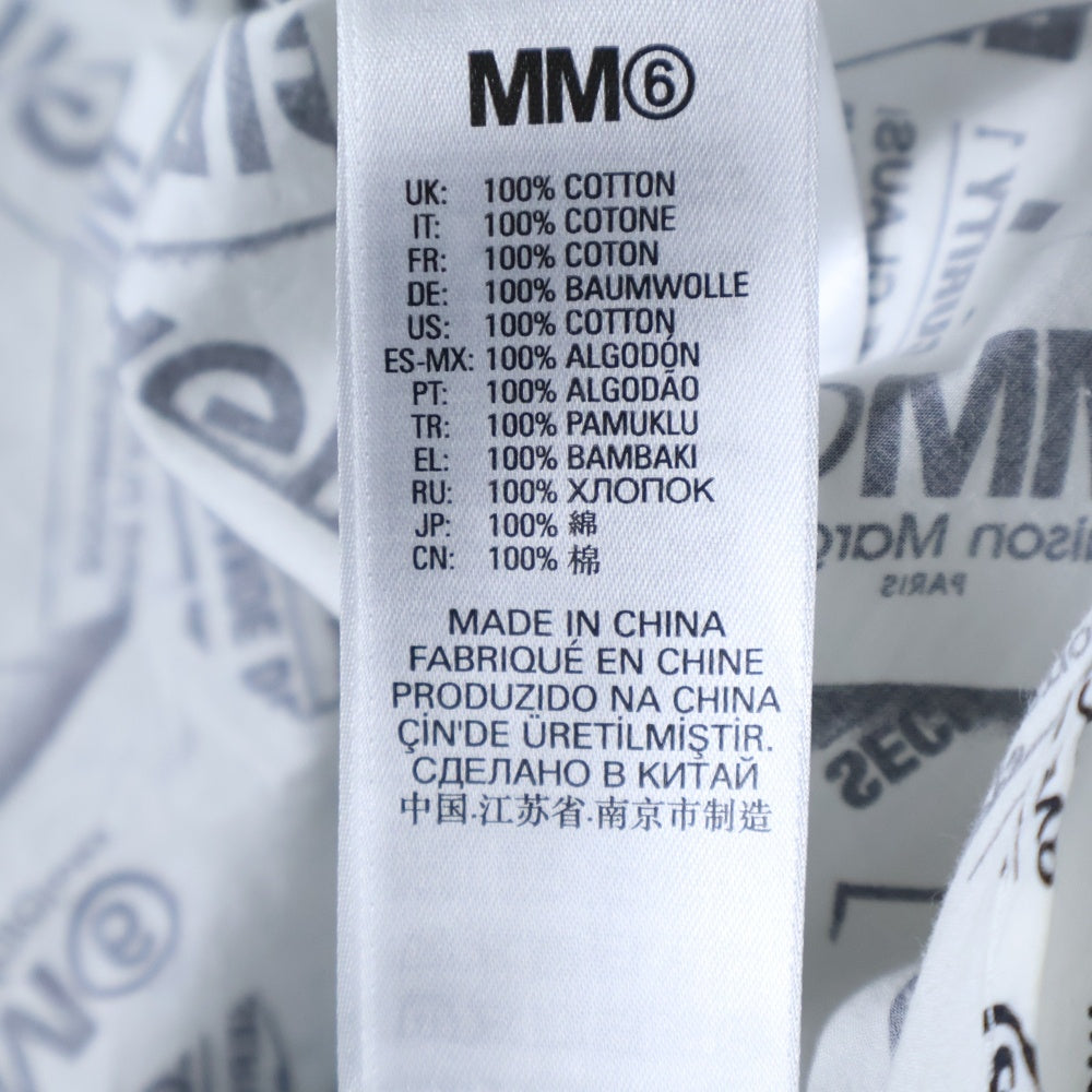 MM6 Maison Margiela(エムエムシックスメゾンマルジェラ) 総柄ロゴ 長袖シャツワンピース ホワイト/ブラック M60230 MM064 レディース