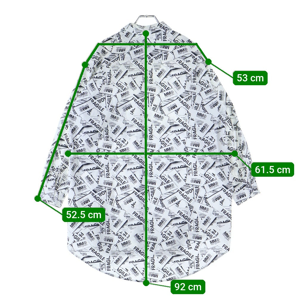 MM6 Maison Margiela(エムエムシックスメゾンマルジェラ) 総柄ロゴ 長袖シャツワンピース ホワイト/ブラック M60230 MM064 レディース