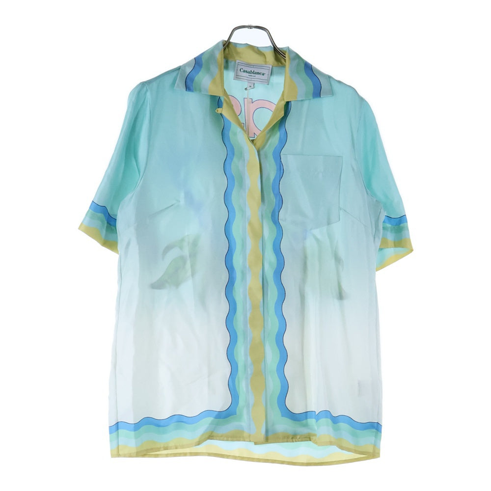 CASABLANCA(カサブランカ) SILK SATIN CUBAN COLLAR SHORT ロゴ総柄シルク 開襟シャツ 半袖シャツ マルチ レディース