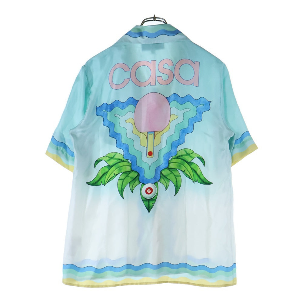 CASABLANCA(カサブランカ) SILK SATIN CUBAN COLLAR SHORT ロゴ総柄シルク 開襟シャツ 半袖シャツ マルチ レディース