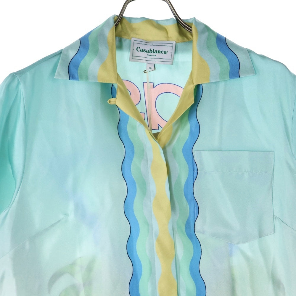 CASABLANCA(カサブランカ) SILK SATIN CUBAN COLLAR SHORT ロゴ総柄シルク 開襟シャツ 半袖シャツ マルチ レディース