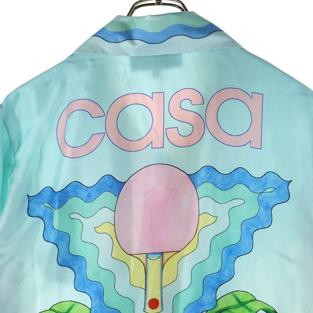 CASABLANCA(カサブランカ) SILK SATIN CUBAN COLLAR SHORT ロゴ総柄シルク 開襟シャツ 半袖シャツ マルチ レディース