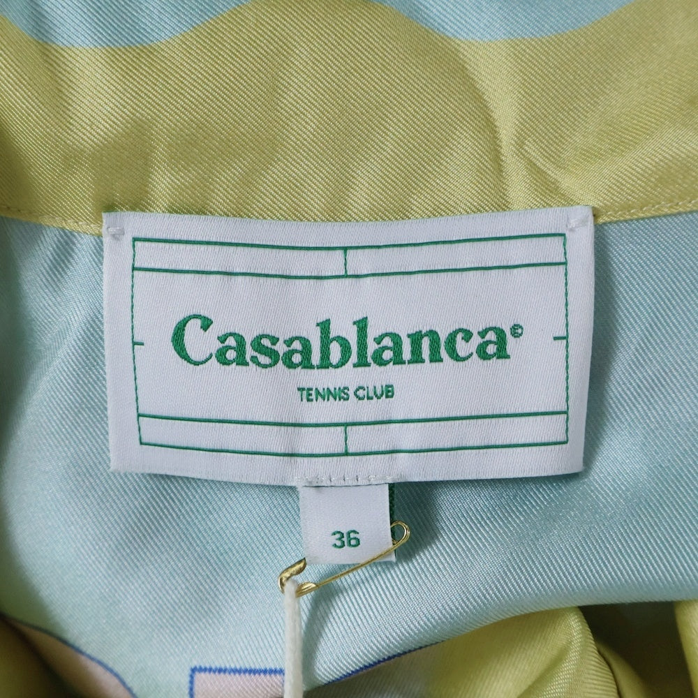 CASABLANCA(カサブランカ) SILK SATIN CUBAN COLLAR SHORT ロゴ総柄シルク 開襟シャツ 半袖シャツ マルチ レディース