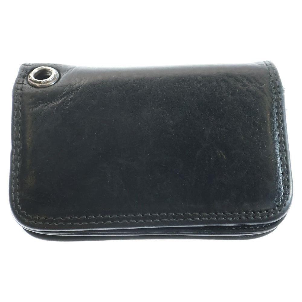 CHROME HEARTS(クロムハーツ) CARD CASE スクロールラベル レザーカードケース ブラック/シルバー