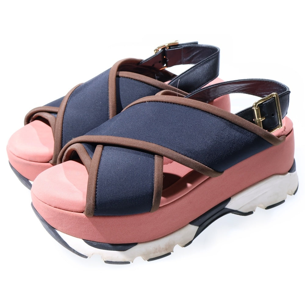 MARNI✨ブラウン クロスストラップサンダル MARNI(マルニ) クロスストラップ 厚底サンダル マルチ レディース