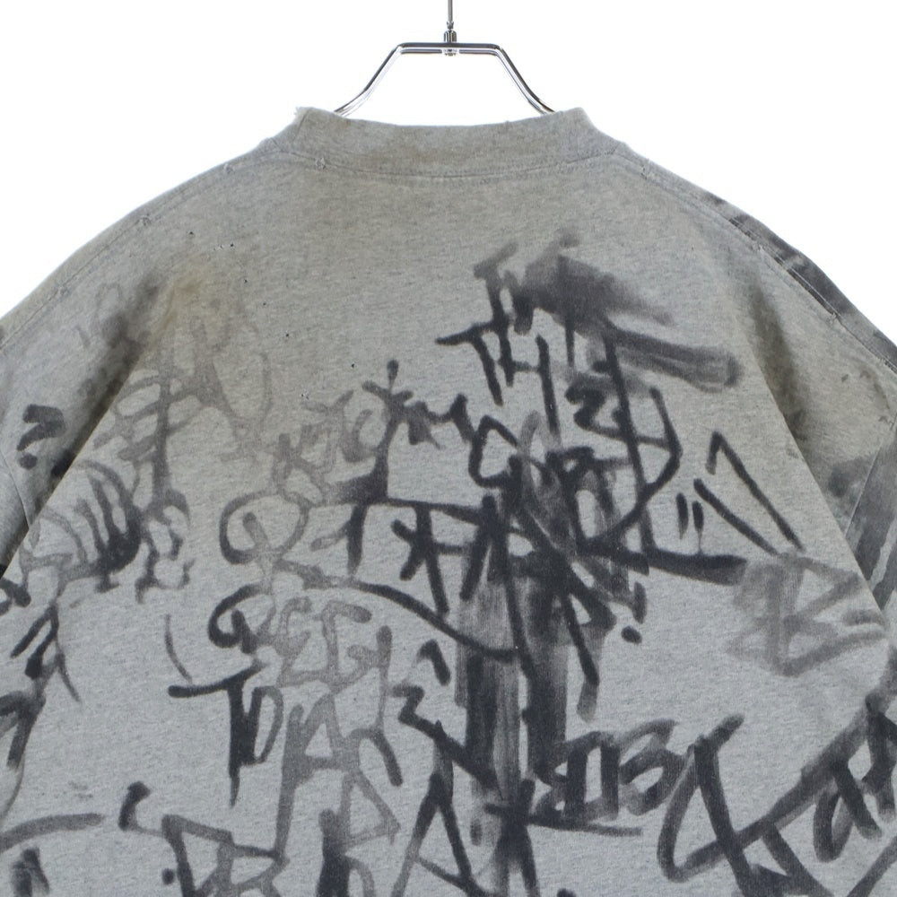 BALENCIAGA(バレンシアガ) 23SS 1300 Skater デストロイ加工 ワッペン 半袖Tシャツ カットソー グレー 739028 TOVA7
