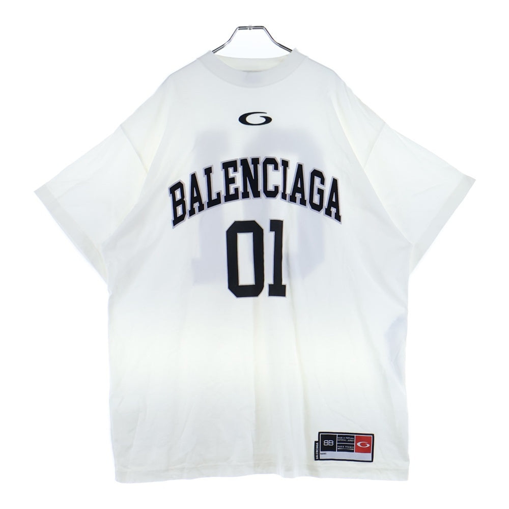 BALENCIAGA(バレンシアガ) BASKETBALL SERIES 787349 TRVW9 バスケットシリーズ ロゴ刺繍デザイン クルーネック 半袖Tシャツ ホワイト