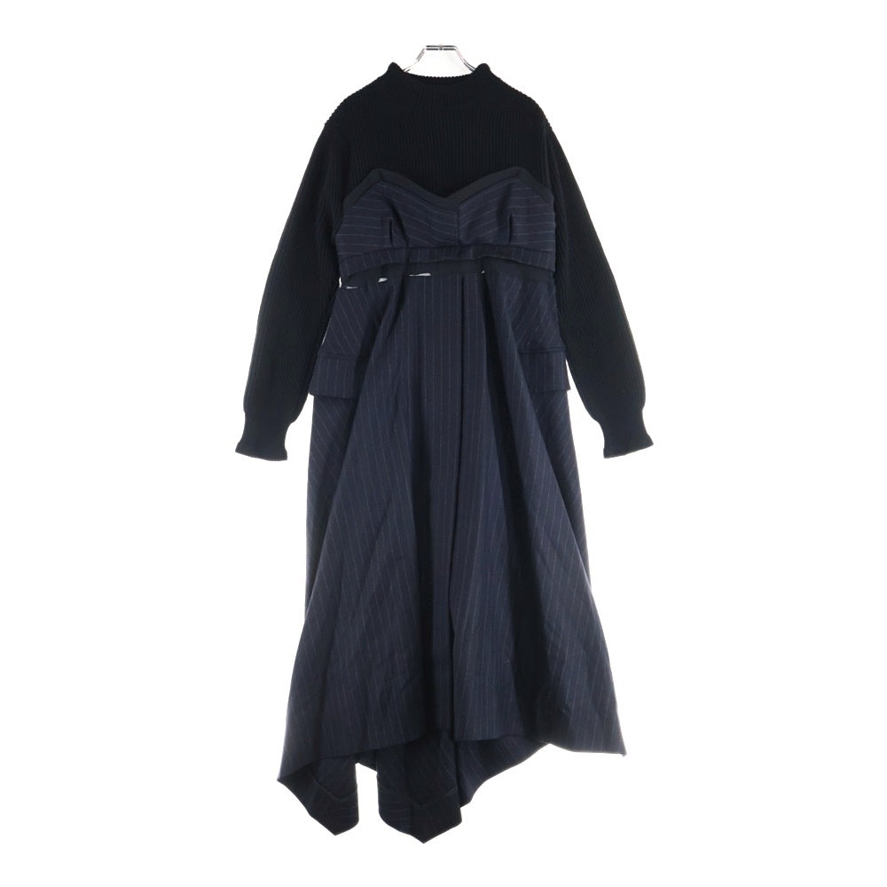 Sacai(サカイ) Wool Knit × Chalk Stripe Dress 22-06327 ニットドッキングストライプドレス ブラック レディース